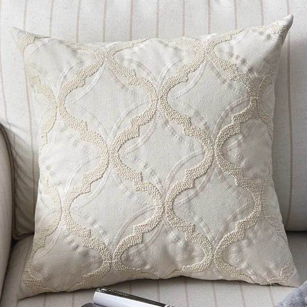 Embroidered Cotton and Linen Woven Couch Pillow