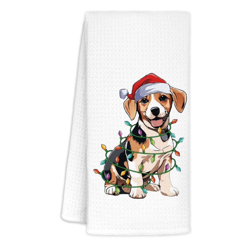 CIOJUNE Beagle Christmas Kitchen Towels Christmas Dish Towels Tea Towels for Kitchen Christmas Hand Towels for Bathroom Beagle Gifts Christmas Kitchen Bathroom Decor 16x24 Inches
